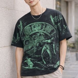 Comfort Colors Cancun Graphic T-Shirt Size L Black Green 100% Cotton